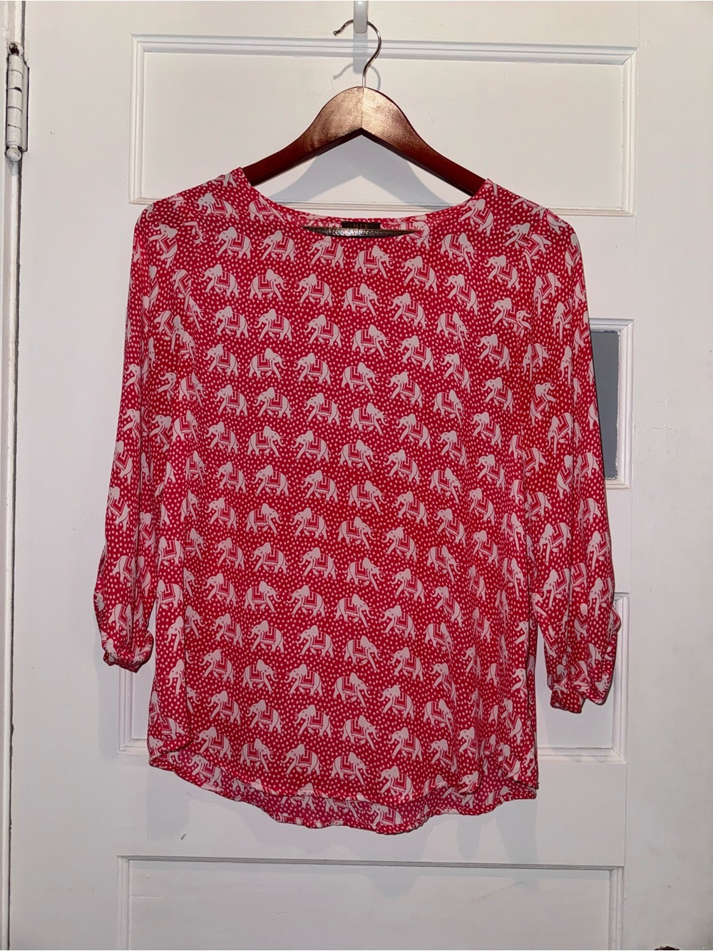 Pink Printed 3/4-Sleeve Blouse with Elephant Motif